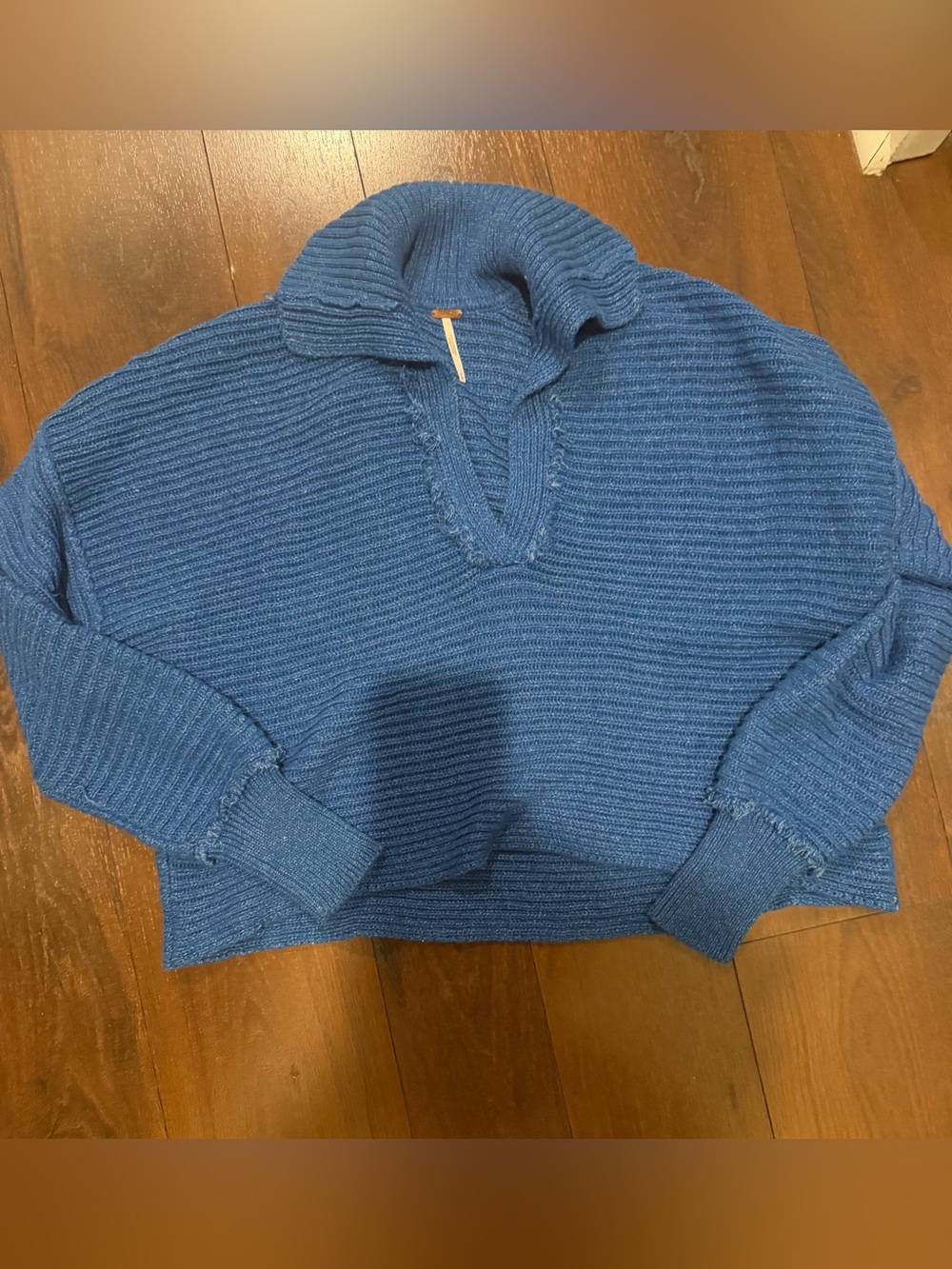 Free people medium sweater fringed women blue collar